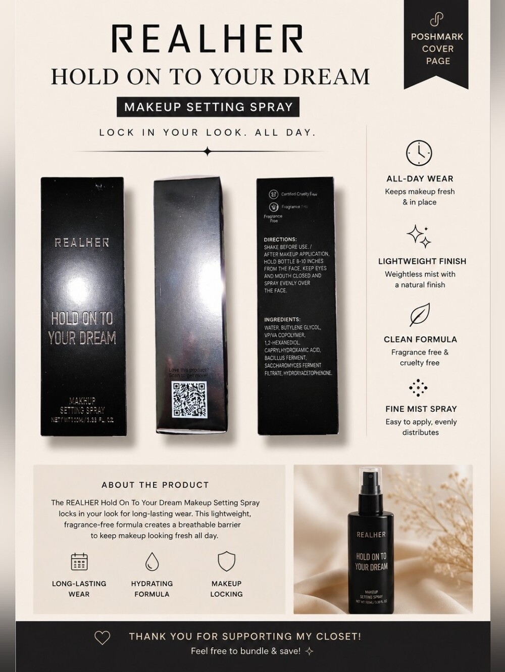 NWT RealHer Hold On To Your Dream Probiotic Setting Spray 100mL Sealed